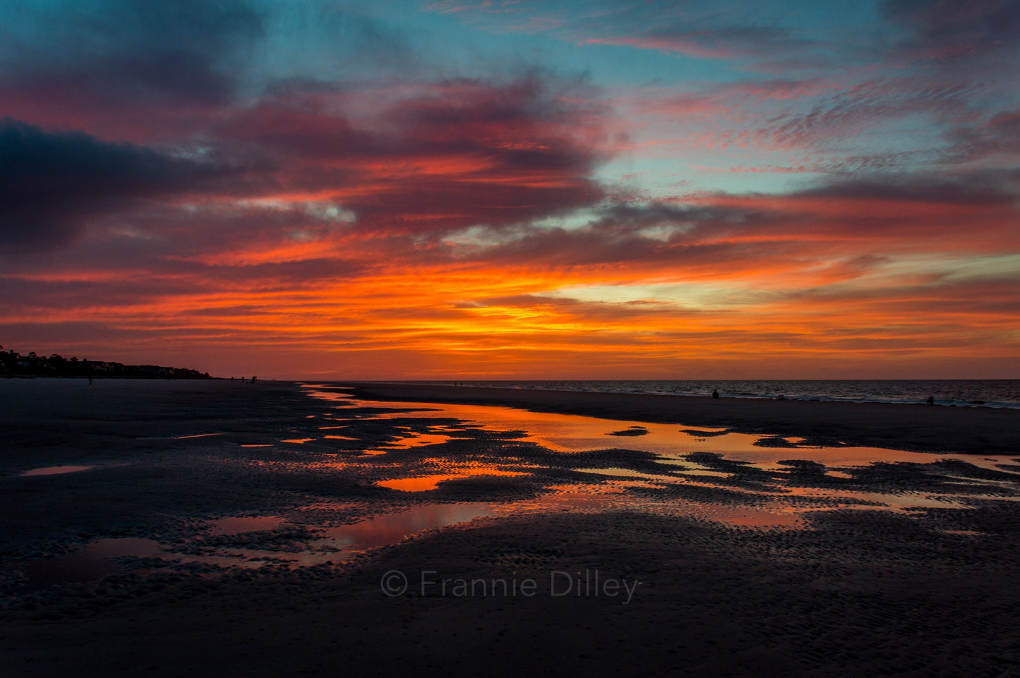 Hilton Head Island, Coligny Beach, Sunrise, Landscape Photograph, Beach, Reflections, Bluffton, South Carolina, Red Sun, Fire in the Sky
