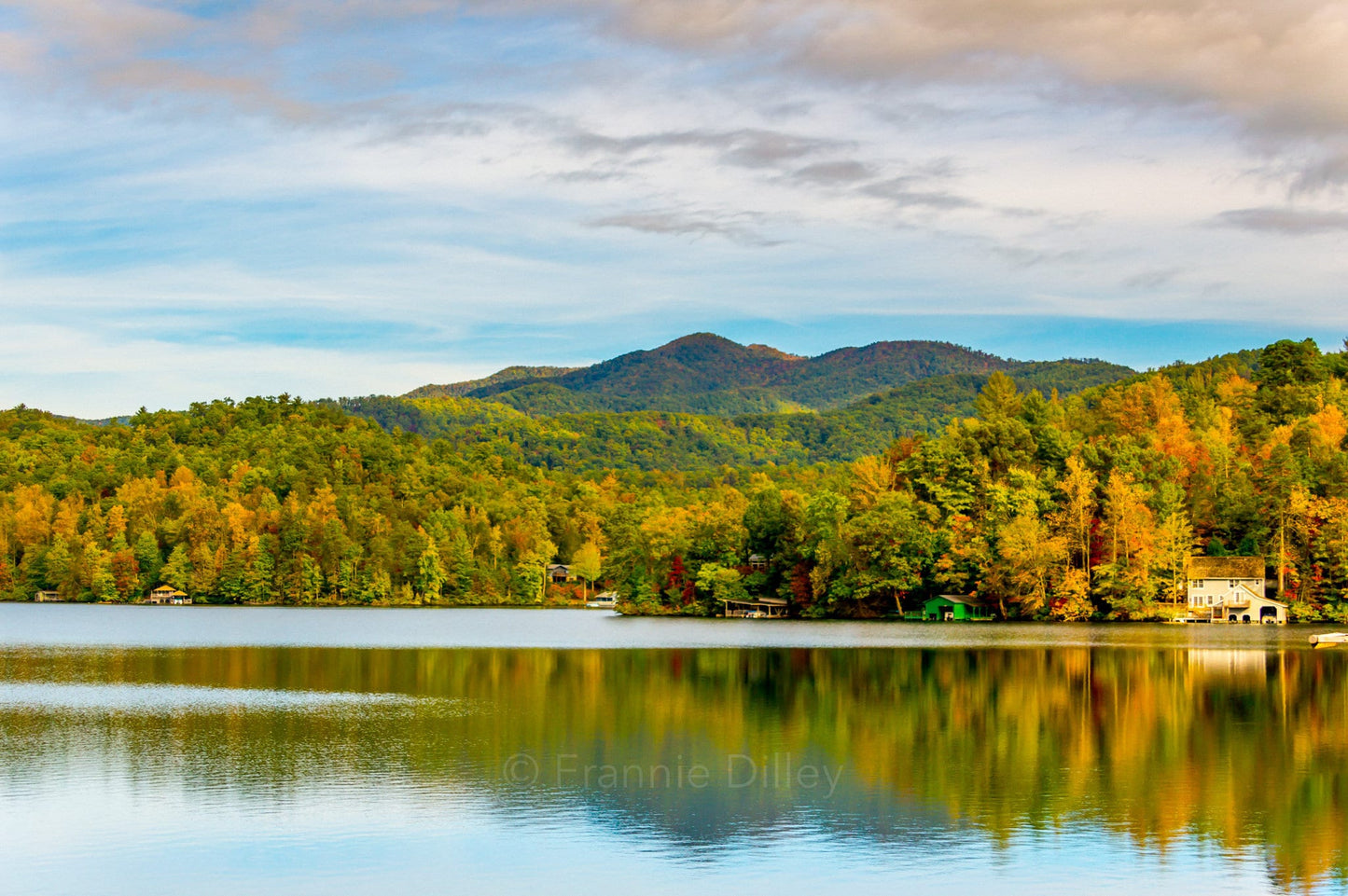 Country Home in the Mountains, Lake, Reflection, Fall Leaves, Autumn, Landscape Photograph