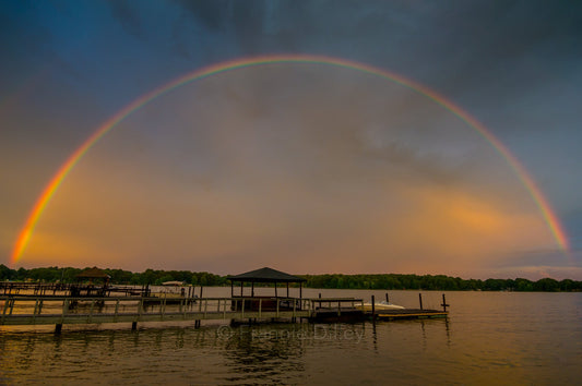 Lake Norman, Mooresville, Rainbow, Charlotte, Huntersville, Lake, Cornelius, North Carolina, Clouds, Dock, Landscape Photograph