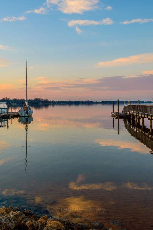 Lake Norman, Mooresville, Charlotte, Huntersville, Cornelius, Reflections,North Carolina, Clouds,Landscape Photograph,Purple Sky, Sail Boat