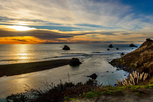 Jenner, Russian River, Sunset, California, Hwy 1, Reflections, Colorful Sky, Landscape Photograph.