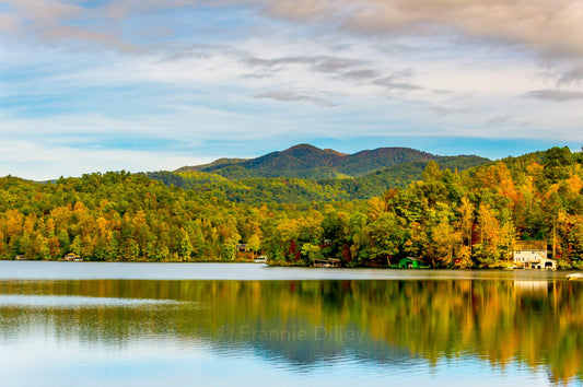 Country Home in the Mountains, Lake, Reflection, Fall Leaves, Autumn, Landscape Photograph